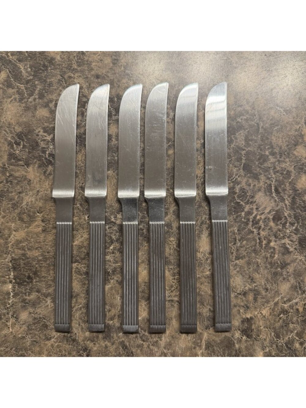 6 Dansk Thebe Stainless  Dinner Knives Japan Satin Ribbed Flatware Replacement